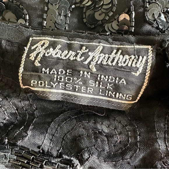 Vintage Robert Anthony 100% Pure Silk Sequin Blazer Top Black S - Picture 7 of 9